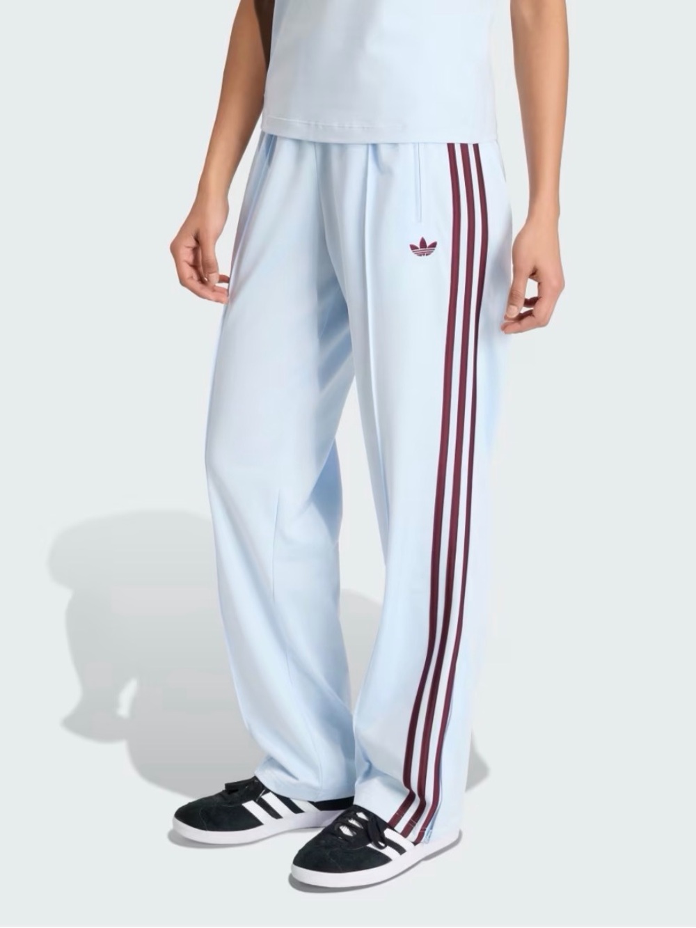 Brand New adidas original Light Blue Track Pants with Maroon Triple Stripes